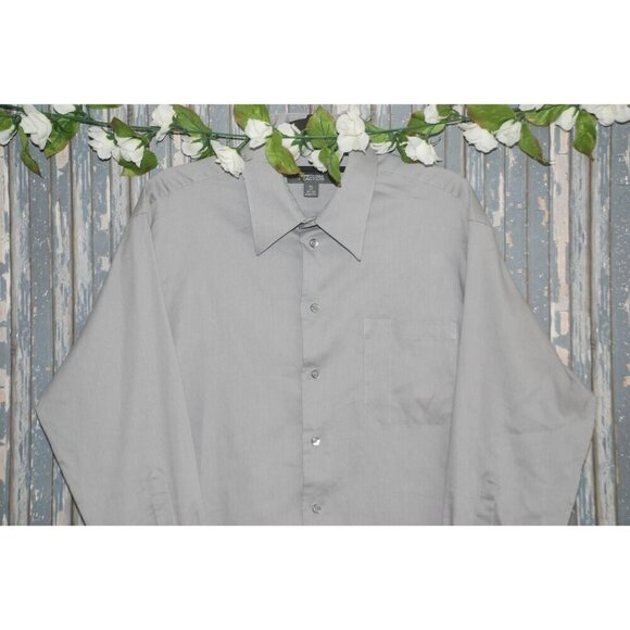 Kenneth Cole Gray Micro Striped Dress Shirt Size XL 17 32-33 Slim Fit Career - Picture 2 of 8